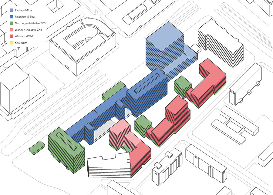 Der Plan zeigt die Nutzungsverteilung im  Quartier Haus der Statistik. Quellen: TELEINTERNETCAFÉ und Treibhaus Landschaftsarchitekten