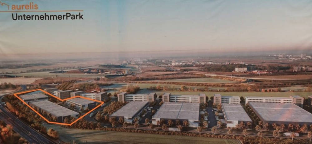 Links ist der erste Bauabschnitt des neuen Aurelis Unternehmerparks eingezeichnet. Copyright: Aurelis