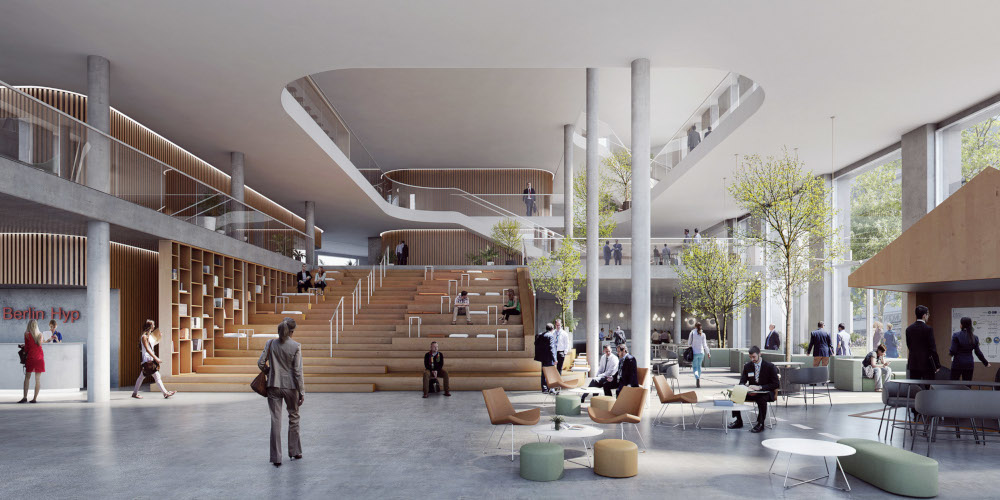 Die town hall des neuen Berlin-Hyp-Headquarters. Copright: C.F. Møller Architects / Beauty & the Bit