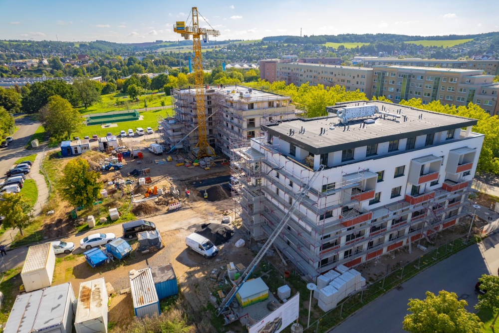 Die Baustelle des Geraer WeidenCarrés. Copyright: Wohnungsbaugenossenschaft „Glück Auf“ Gera eG