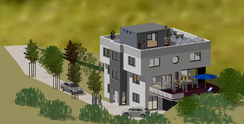 Visualisierung eines der geplanten 18 Einfamilienhäuser für das „Wohngebiet Baumgarten Leumnitz“. Quelle: Ingenieurbüro Jörg Deumer – Der Bauplaner