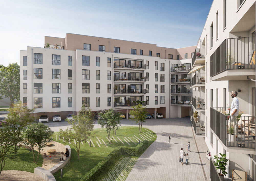 Blick in den Hof des Bergquartiers in Magdeburg. Copyright: dreidesign GmbH,
www.dreidesign.com