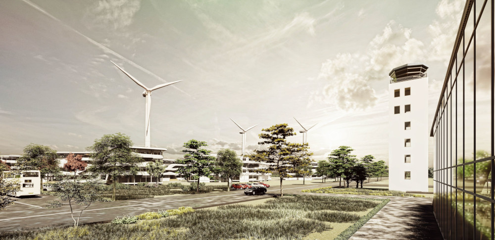 Visualisierung des E-Mobilitätszentrums bei Cottbus. Copyright: Soltkahn AG Visualisierung des E-Mobilitätszentrums bei Cottbus. Copyright: Soltkahn AG