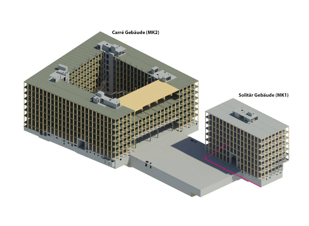 Links das Carré,
rechts der Solitär. Copyright: Buro Happold