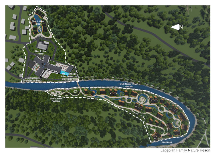 Der Lageplan des Family Nature Resort Schwarzatal. Copyright: PAB Architekten Der Lageplan des Family Nature Resort Schwarzatal. Copyright: PAB Architekten