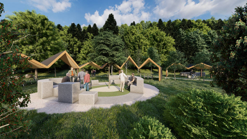 Der Parkplatz der im Family Nature Resort Schwarzatal bevorzugten Fortbewegungsmittel: Fahrräder. Copyright: PAB Architekten Der Parkplatz der im Family Nature Resort Schwarzatal bevorzugten Fortbewegungsmittel: Fahrräder. Copyright: PAB Architekten