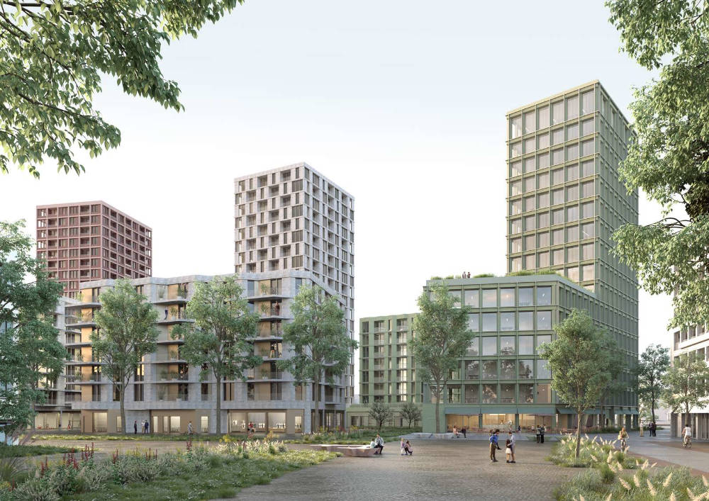 Eine weitere Visualisierung des Quartiers Fennpfuhler Tor. Copyright: MLA+ GmbH und Lysann Schmidt Landschaftsarchitektur; Grauwald Studio