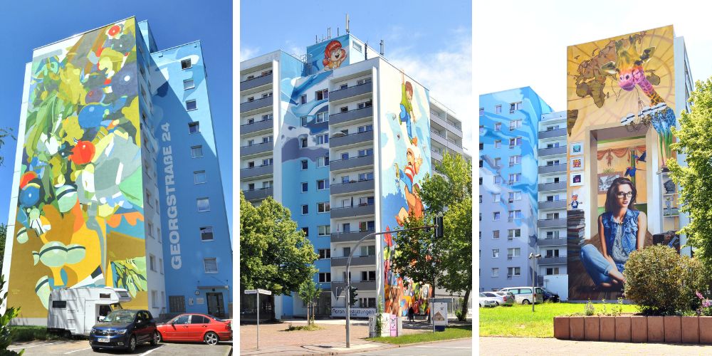 Sachsens größtes Gesamtkunstwerk: die künstlerisch gestalteten Fassaden des Chemnitzer GGG-Hochhauses Georgstraße 24/25. Foto: Heinz Patzig