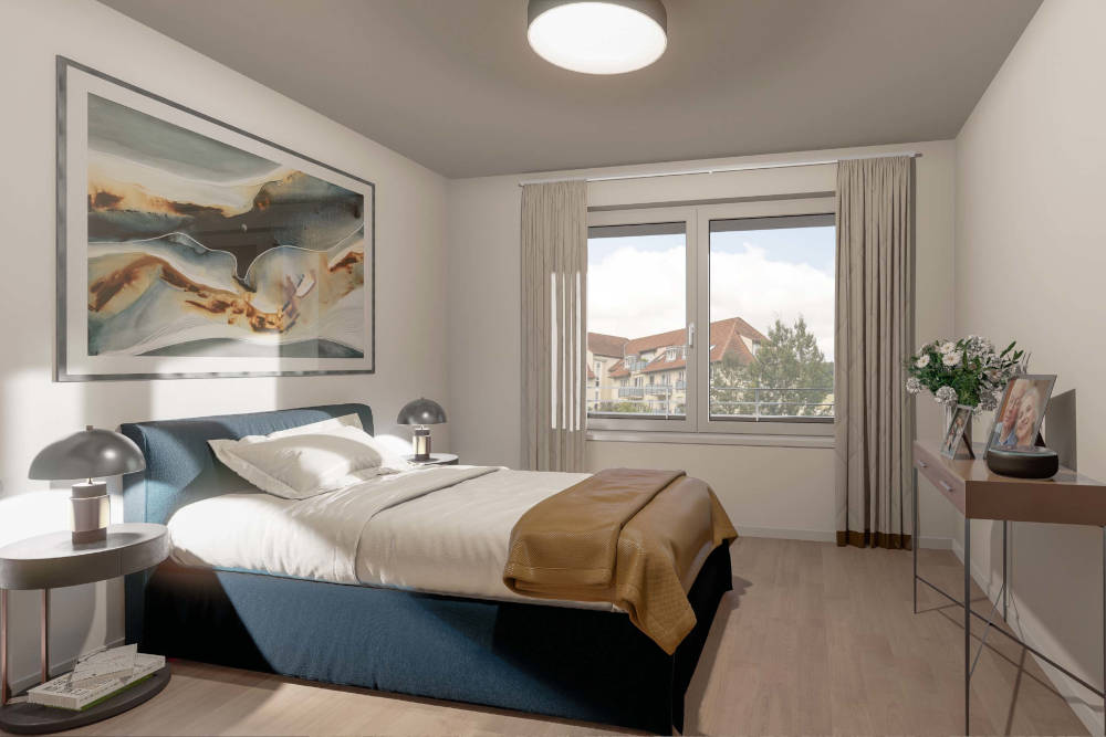 So könnte ein Zimmer in der neuen Seniorenwohnanlage aussehen. Copyright: WOHNGROUP GmbH,
Mascher und Zink GbR
