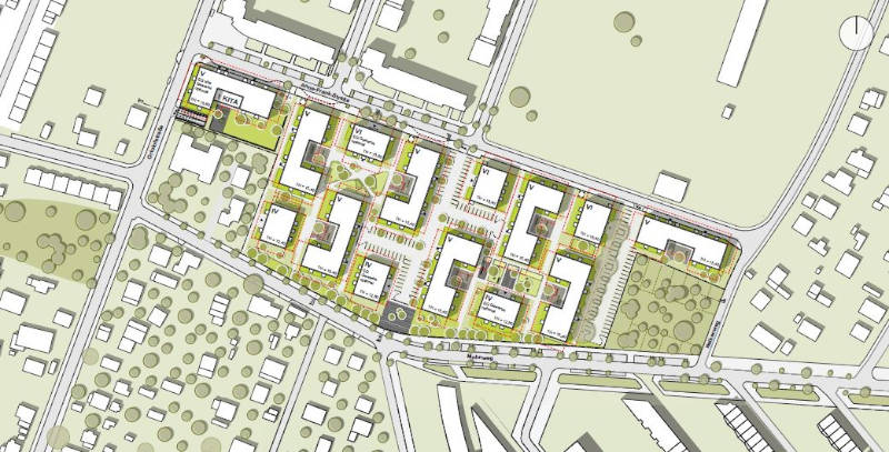 Der Lageplan des neuen Quartiers in der Berliner Anne-Frank-Straße. Copyright: ZOOMARCHITEKTENDas Quartier wurde in der ersten Stufe eines Partnering-Verfahrens von der BATEG GmbH und ZOOMARCHITEKTEN