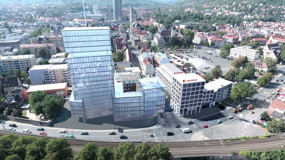 Direkt neben dem neuen Intershop-Sitz soll ein weiterer Bürokomplex entstehen. Copyright: Waldhelm Architekten