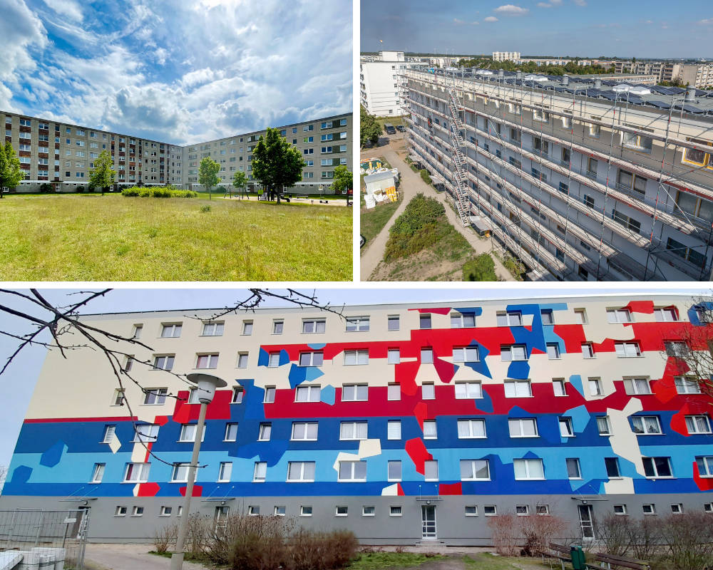 Die Kastanienhöfe vor,
während und nach dem Umbau. Copyright: WOBAG