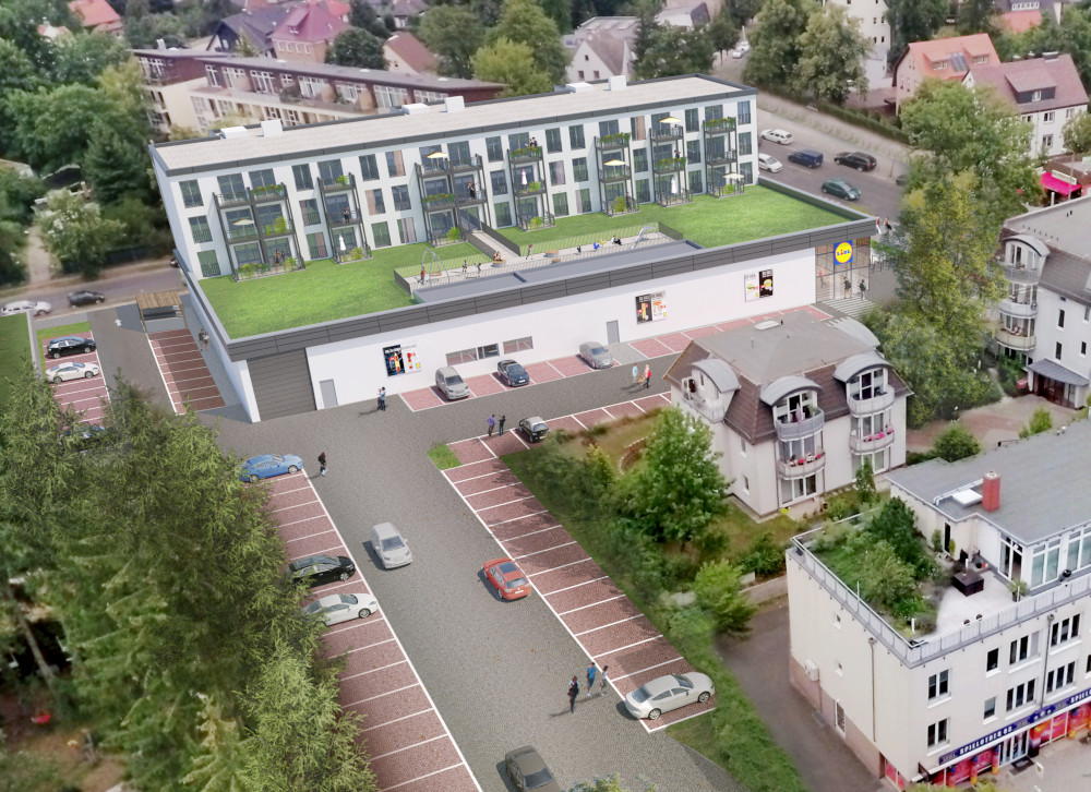Zum Projekt gehört auch eine große Grünfläche auf dem Dach der Filiale. Copyright: Lidl Zum Projekt gehört auch eine große Grünfläche auf dem Dach der Filiale. Copyright: Lidl