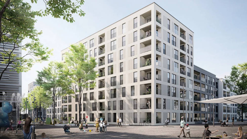 Baustart für drei Wohnhausriegel im Essener Literatur Quartier. Copyright: rendertaxi