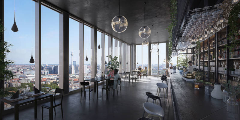 Die neue Skybar bietet einen 270-Grad-Blick über Berlin. Copyright: Eike Becker_Architekten