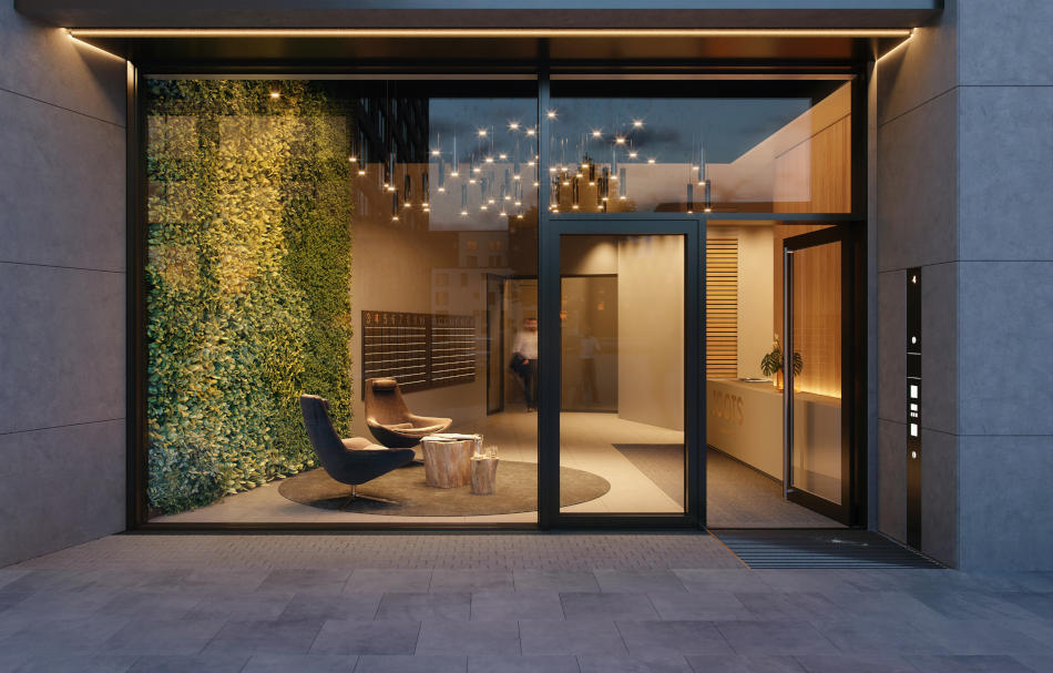Die moderne Lobby des zukünftigen Holzhochhauses. Copyright: Garbe Immobilien-Projekte