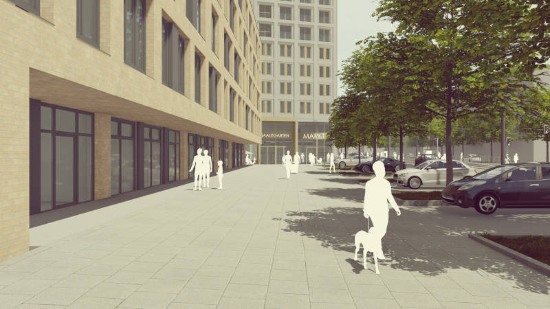 Der Quartiersplatz im neuen Hallenser Stadtquartier. Copyright: Architekturbüro Däschler/City Domizil Der Quartiersplatz im neuen Hallenser Stadtquartier. Copyright: Architekturbüro Däschler/City Domizil