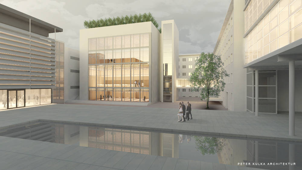 Der dreigeschossige Erweiterungsbau. Copyright: Peter Kulka Architektur