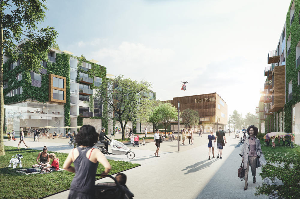 Der Quartiersplatz im Schumacher Quartier. Copyright Tegel Projekt / rendertaxi