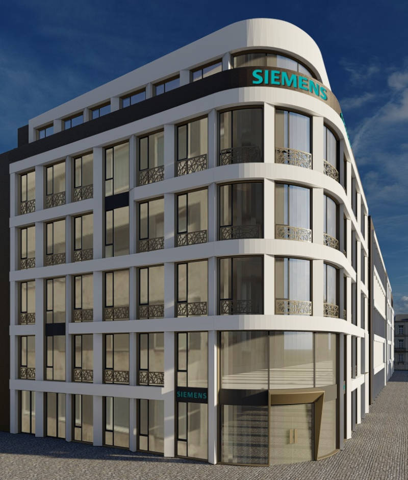 Diese Gebäudewird die neuen Siemens-Büros beherbergen. Copyright: Architektur von Domaros und Partner