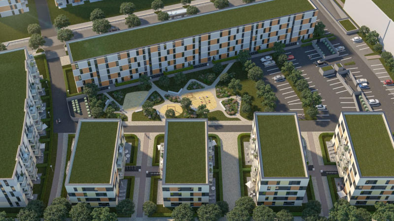 Das Quartier Sonnenhöfe von oben. Copyright: Quantum Immobilien Kapitalverwaltungsgesellschaft