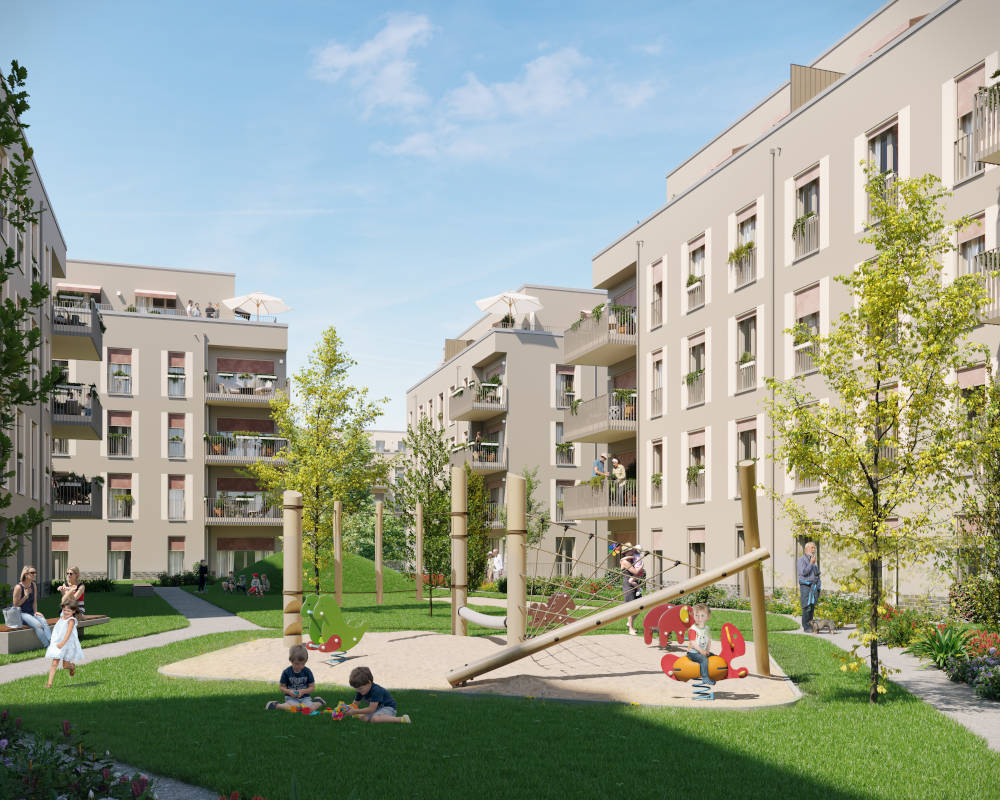 Ein Blick in das Quartier Marienufer,
 in dem Grün eine große Rolle spielen wird. Copyright: Deutsche Wohnen SE