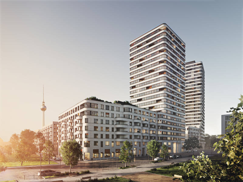 Das Doppelhochhaus Upside in Berlin. Copyright: Ziegert EverEstate GmbH