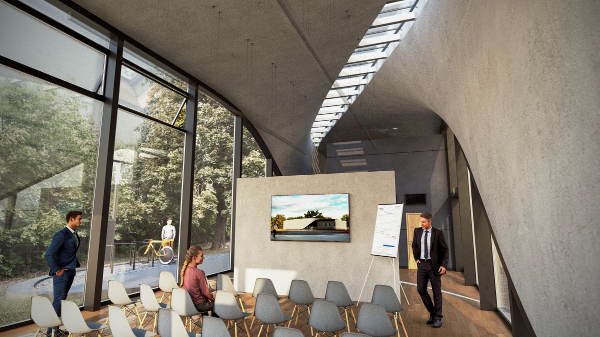 Visualisierung Carbonbeton-Haus Dresden (Innen). Copyright: TU Dresden, Institut für Massivbau. Visualisierung Carbonbeton-Haus Dresden (Innen). Copyright: TU Dresden, Institut für Massivbau.