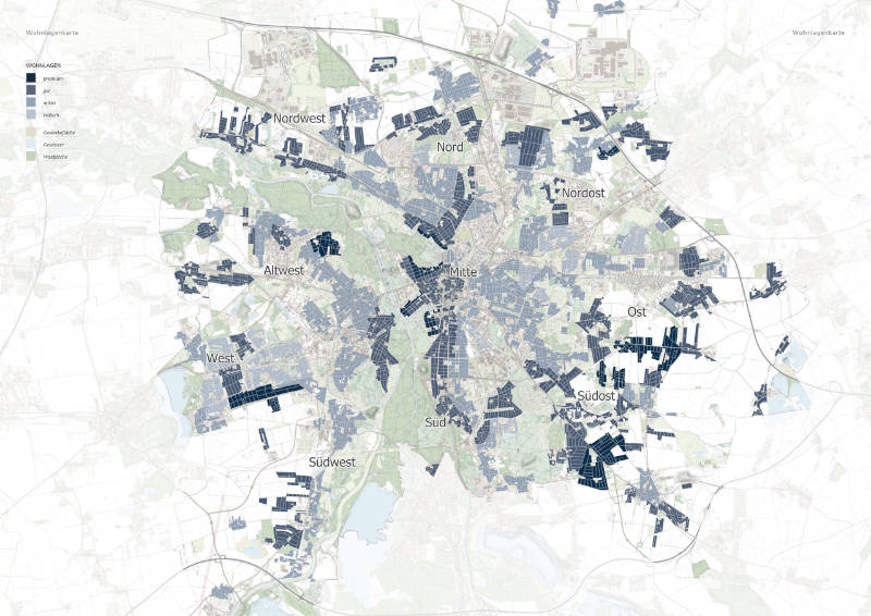 Wohnlagenkarte für Leipzig. Für größere Ansicht klicken! Copyright: von Poll Immobilien GmbH.