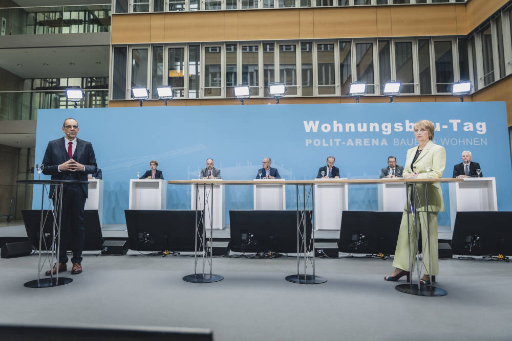 Die Pressekonferenz zum Wohnungsbautag 2023. Links im Bild Dietmar Walberg. Copyright: T. Seifert