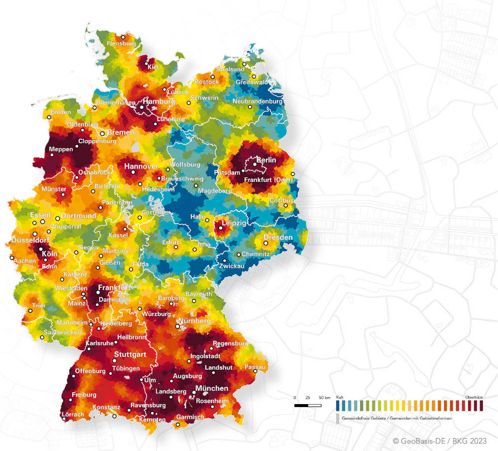 Die Wohnwetterkarte 2023. Copyright: BPD Immobilienentwicklung GmbH | GeoBasis-DE / BKG 2023