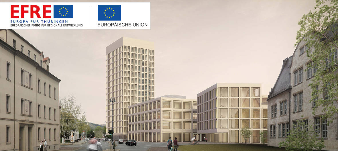 Campus am Inselplatz: Neubau zentralisiert Friedrich-Schiller-Universität in Jena: Im Herzen von Jena entstehen vier neue Gebäude für die Universität der Stadt. Seit 2020 wird gebaut und die Arbeiten kommen gut voran. Alle Informationen zu dem Projekt, das just Richtfest feierte.