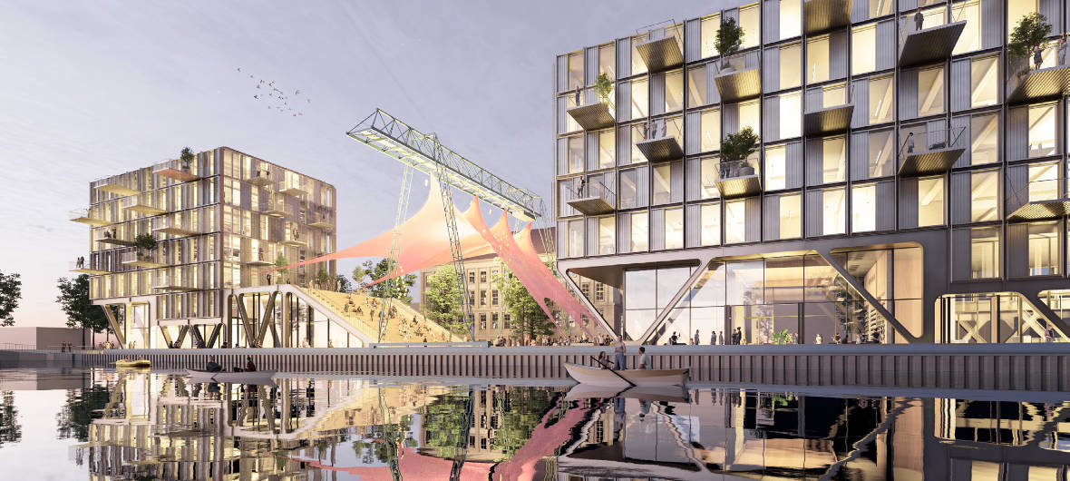 DOXS NKLN: Mixed-Use-Quartier am Neuköllner Schifffahrtskanal: Die Trockland Management GmbH will das mischgenutzte Quartier DOXS NKLN in Berlin-Neukölln realisieren. Drei Neubauten sollen Flächen für Kunst, Kultur, Co-Working, Bildung, Gastronomie und Beherbergung bereithalten.