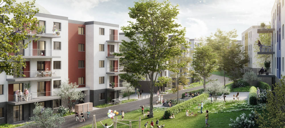 Erlenhöfe: Größtes soziales Wohnungsbauprojekt in Jena: Die Wohnungsgenossenschaft „Carl Zeiss“ eG baut 140 neue Wohnungen, davon 128 Sozialwohnungen, nördlich der Karl-Liebknecht-Straße in Jena-Ost. Aktuell wurde der Spatenstich begangen.