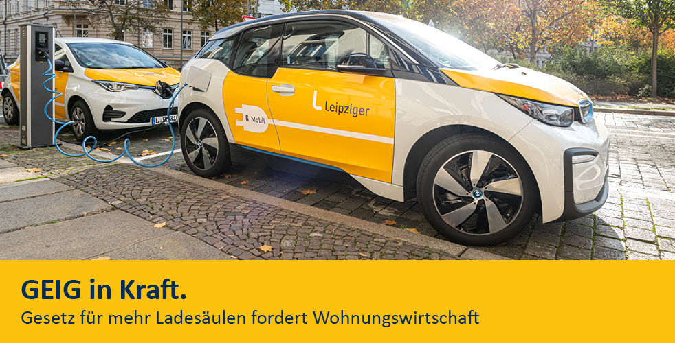 GEIG in Kraft: Gesetz für mehr Ladesäulen fordert Wohnungswirtschaft: Am 25.03.2021 ist ein neues Gesetz in Kraft getreten: Bei Neubau oder Renovierung von Gebäuden ist künftig Ladeinfrastruktur für Elektrofahrzeuge vorzubereiten.