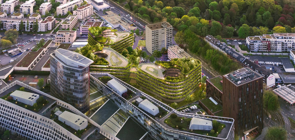 Ehemaliges Kölner Autohaus wird zum Gewerbekomplex Green Campus umgewandelt: Auf dem Grundstück eines ehemaligen Opel-Autohauses in der Kölner Oskar-Jäger-Straße entsteht der nachhaltige Gewerbekomplex Green Campus.