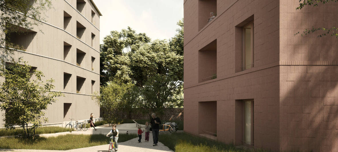 Baustart für Nachhaltigkeitspiloten der STADT UND LAND in Alt-Britz: Auf dem Grundstück Alt-Britz 107 sind zwei fünfgeschossige Gebäude mit 36 Mietwohnungen geplant. Die Gebäude werden in unterschiedlicher Bauweise als „Nachhaltigkeitspiloten