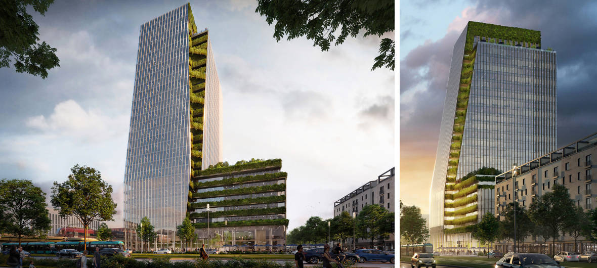NION: Letzter grüner Baustein für das Europaviertel in Frankfurt: Mit NION entsteht ein grünes und über 100 Meter hohes Bürogebäude an der Europa-Allee. Bei der Planung auf dem letzten freien Baugrundstück im Frankfurter Europaviertel wird der Fokus auf Nachhaltigkeit gelegt.