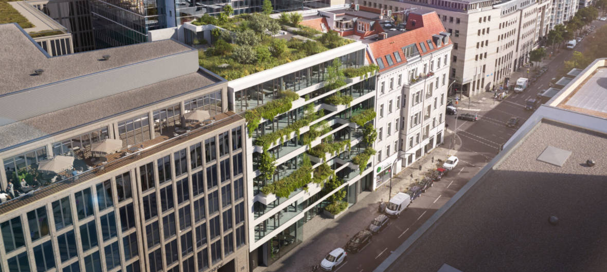 Neues grünes Bürogebäude nahe dem Kurfürstendamm