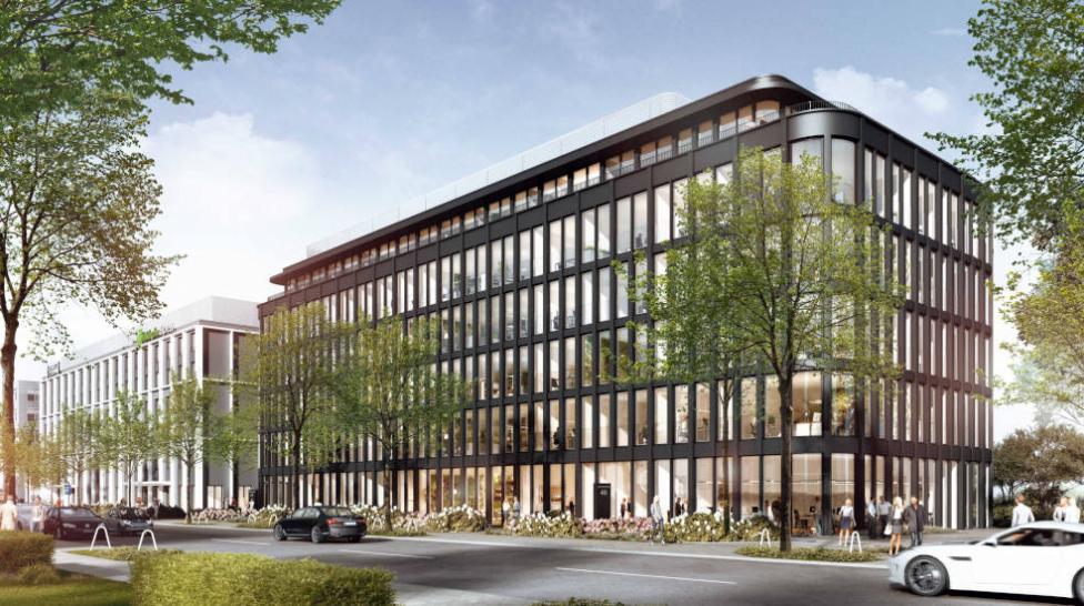 TRIGON in Düsseldorf: Ensemble aus Bürogebäude und Parkhaus: Die Projektentwickler bema Gruppe und ABG Real Estate Group haben in Düsseldorf einen Gebäudekomplex aus Bürogebäude und Parkhaus errichtet: Das TRIGON.