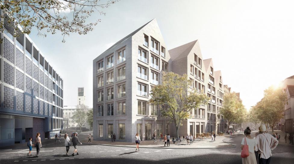 Vier Giebel: LBBW baut Mixed-Use-Immobilie in Stuttgart: Die LBBW Immobilien baut entlang der Eberhardstraße im Zentrum von Stuttgart. Die insgesamt 11.240 Quadratmeter Geschossfläche sollen für Wohnen sowie Büros, Gastronomie und Handel genutzt werden. Alle Informationen...
